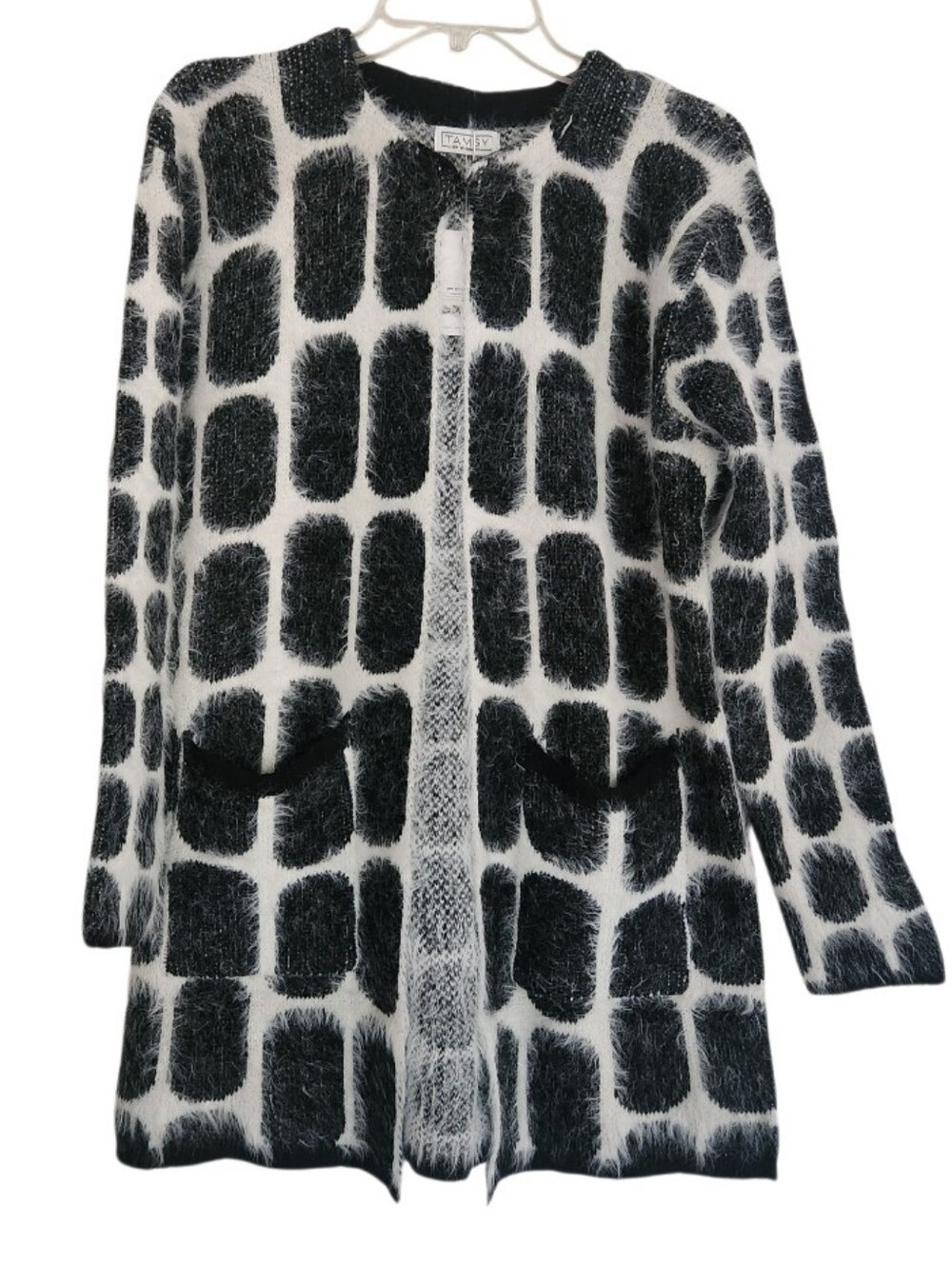 Black and White Open Front Patterned Women's Sweater Sz Med Nwt
